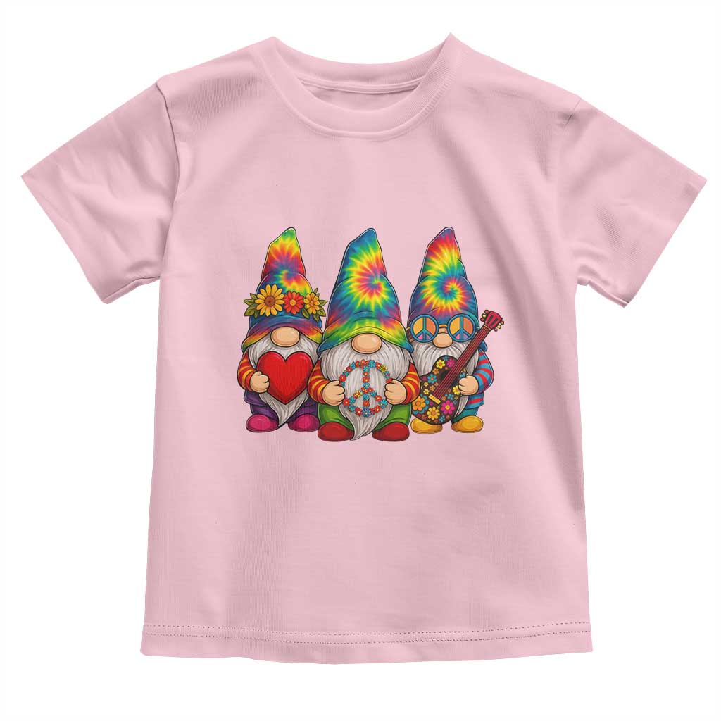 Three Hippie Gnomes Peace Retro Tie Dye Flower Toddler T Shirt TS11 Light Pink Print Your Wear