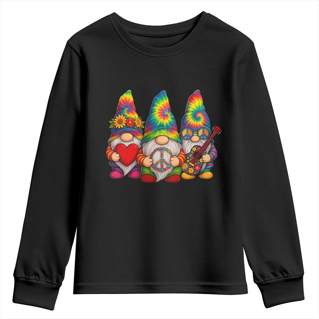 Three Hippie Gnomes Peace Retro Tie Dye Flower Youth Sweatshirt TS11 Black Print Your Wear