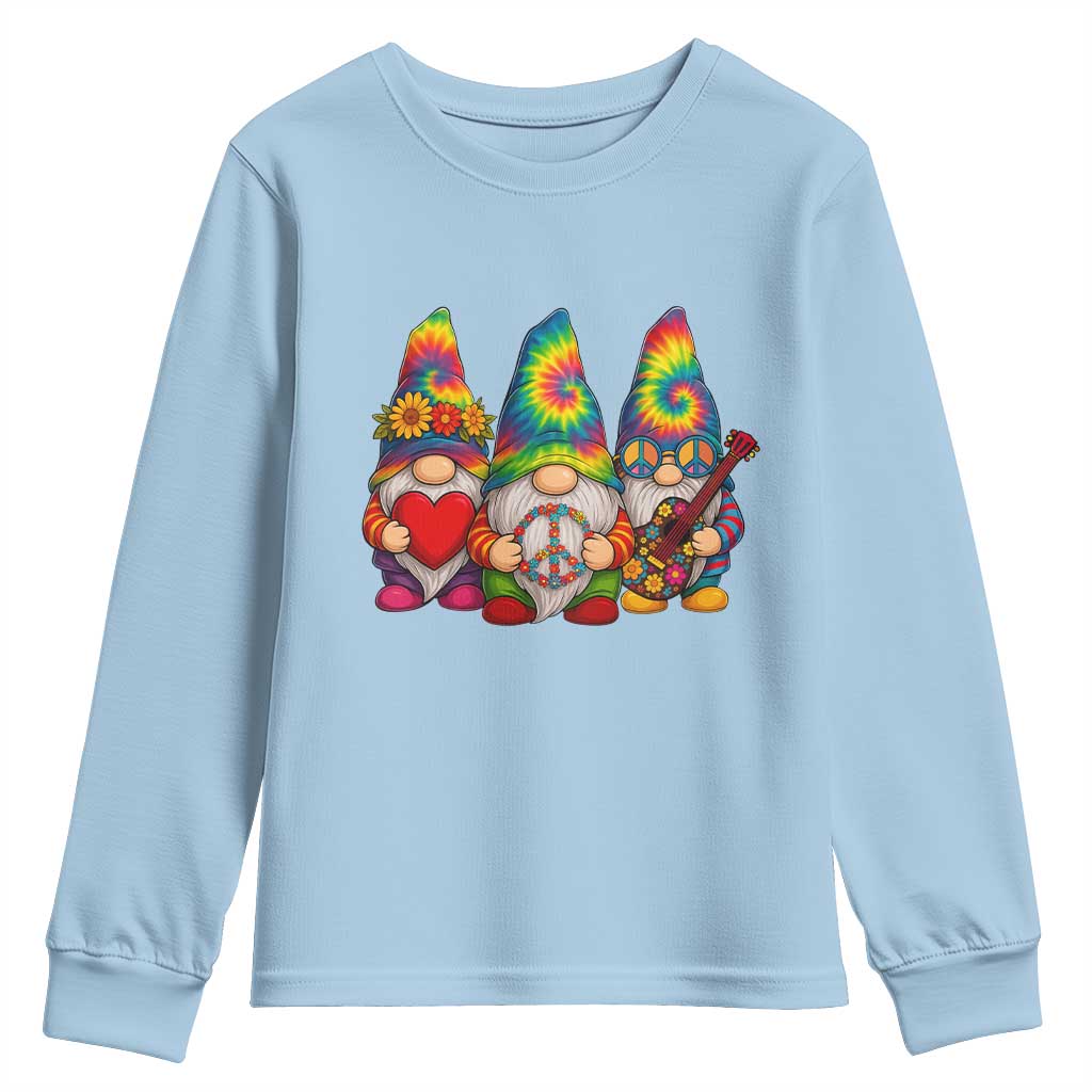 Three Hippie Gnomes Peace Retro Tie Dye Flower Youth Sweatshirt TS11 Light Blue Print Your Wear