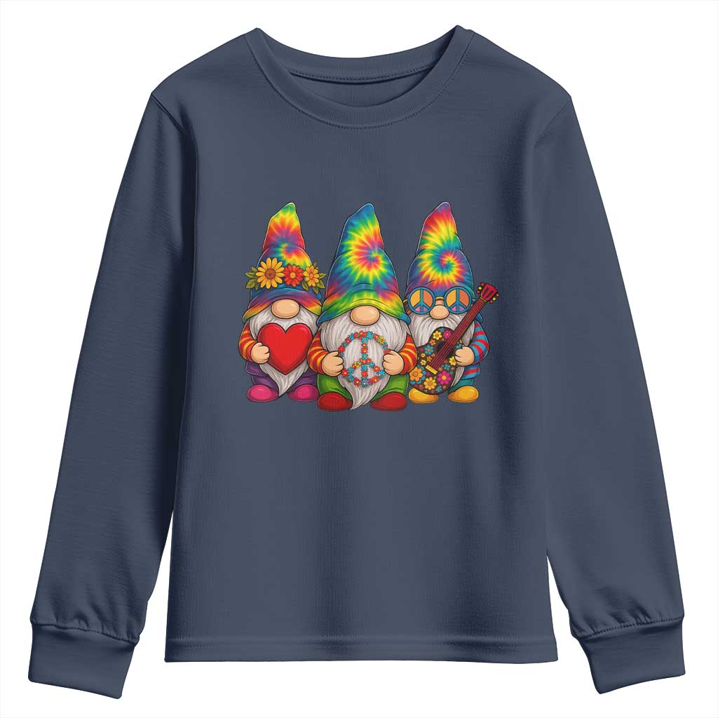 Three Hippie Gnomes Peace Retro Tie Dye Flower Youth Sweatshirt TS11 Navy Print Your Wear