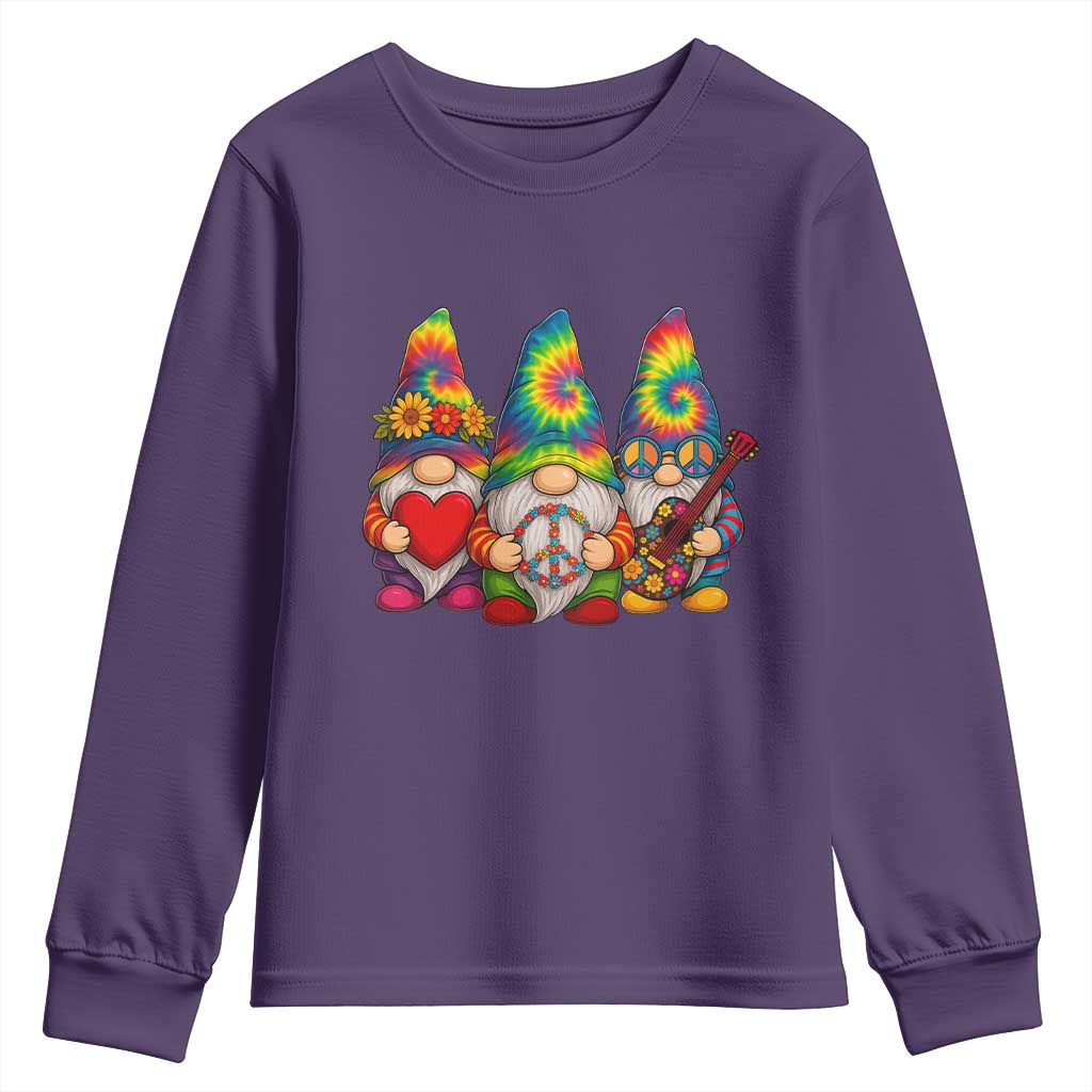 Three Hippie Gnomes Peace Retro Tie Dye Flower Youth Sweatshirt TS11 Purple Print Your Wear