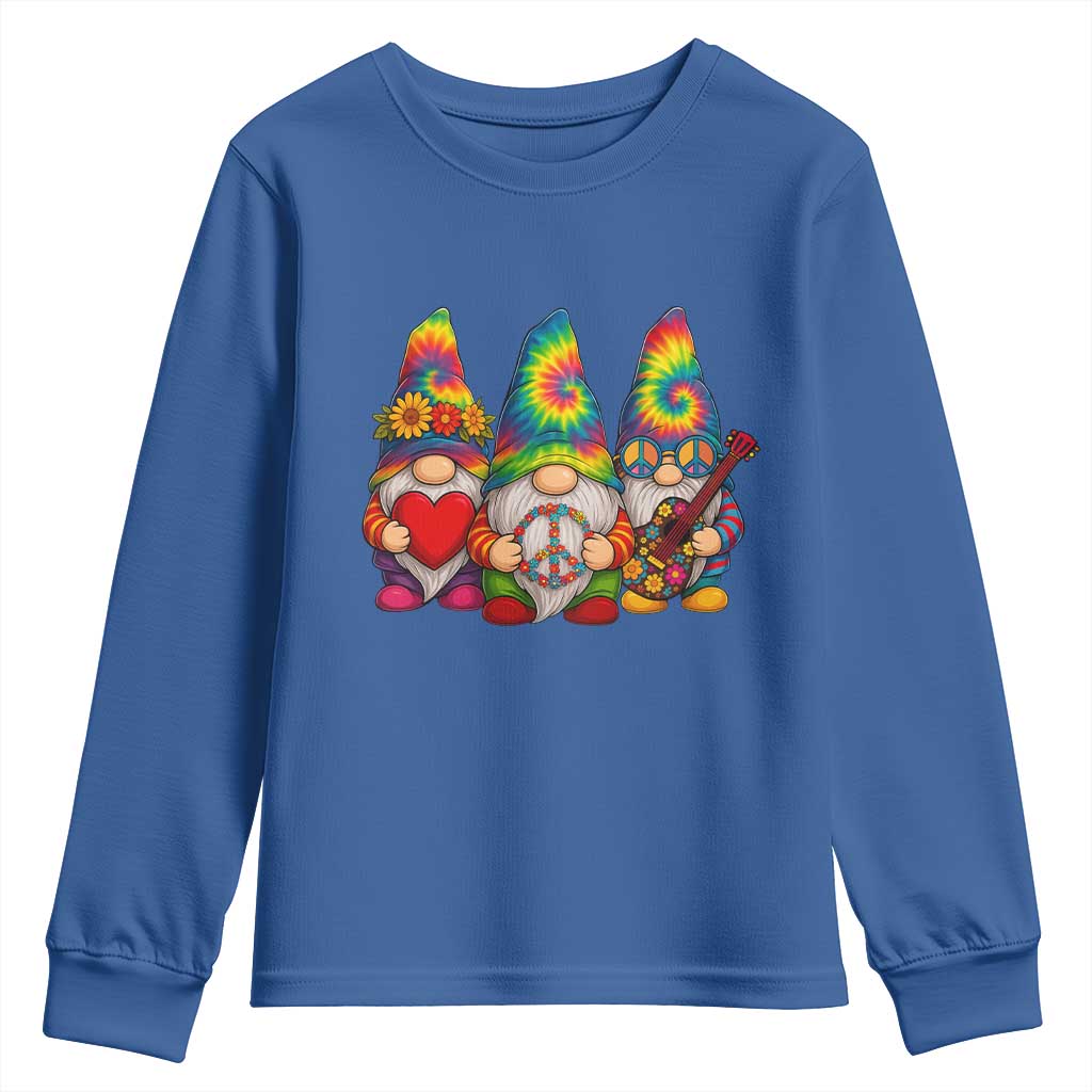 Three Hippie Gnomes Peace Retro Tie Dye Flower Youth Sweatshirt TS11 Royal Blue Print Your Wear