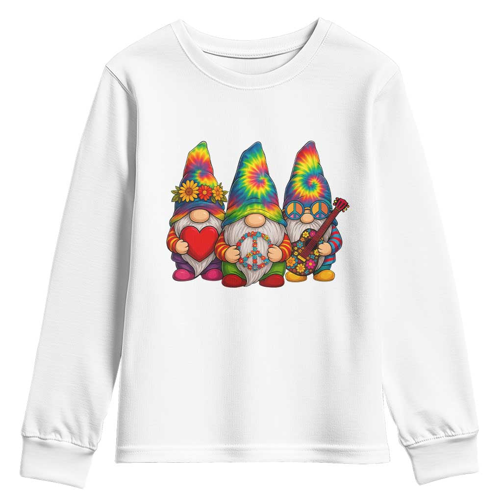 Three Hippie Gnomes Peace Retro Tie Dye Flower Youth Sweatshirt TS11 White Print Your Wear