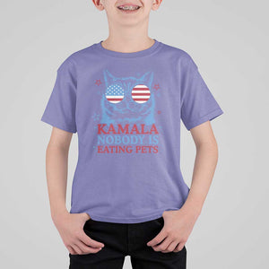 Harris Supporter T Shirt For Kid Kamala Nobody Is Eating Pets American Flag Cat TS11 Violet Print Your Wear