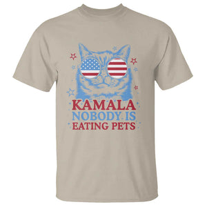 Harris Supporter T Shirt Kamala Nobody Is Eating Pets American Flag Cat TS11 Sand Print Your Wear