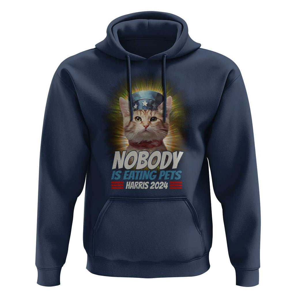 Harris 2024 Hoodie Nobody Is Eating Pets American Flag Cat Hat TS11 Navy Print Your Wear