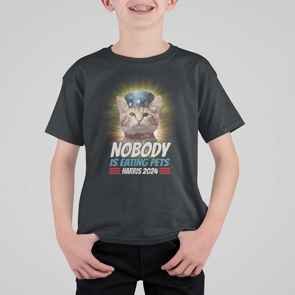 Harris 2024 T Shirt For Kid Nobody Is Eating Pets American Flag Cat Hat TS11 Black Print Your Wear