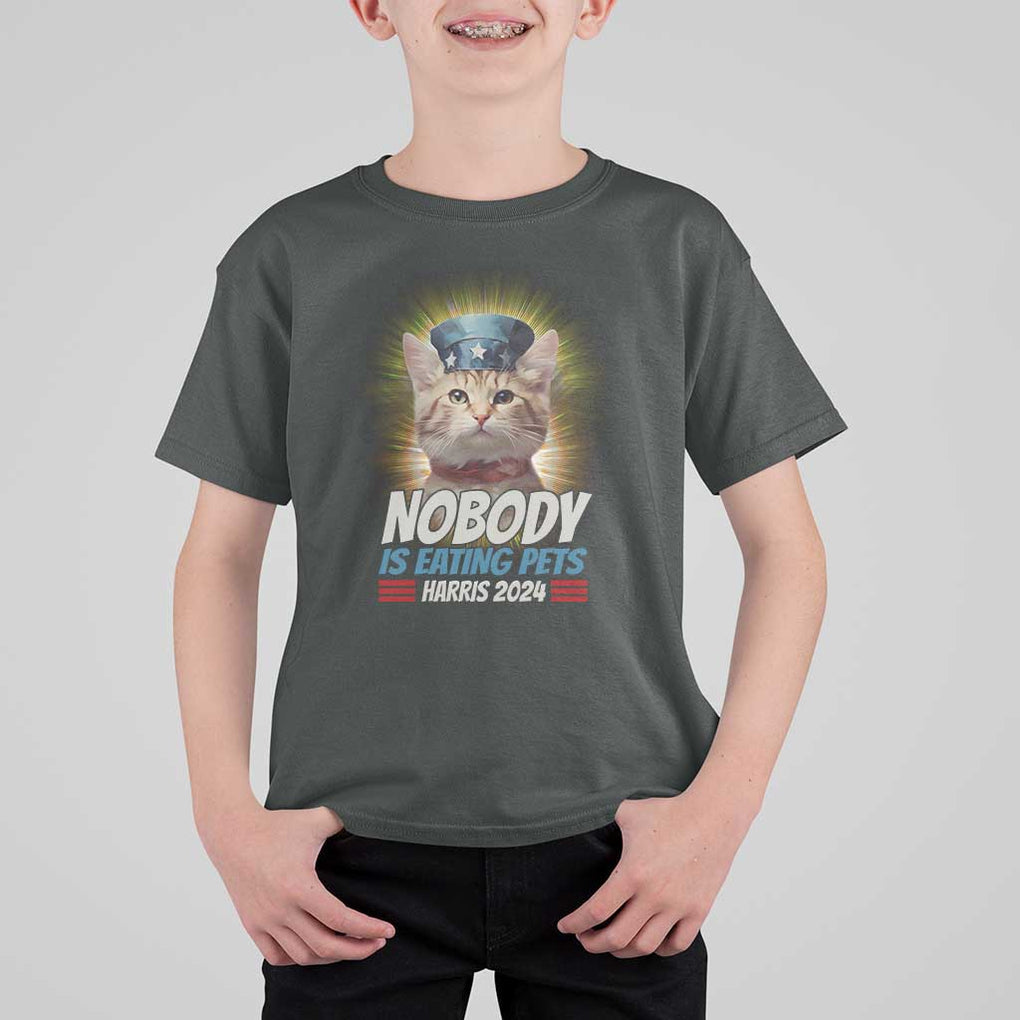 Harris 2024 T Shirt For Kid Nobody Is Eating Pets American Flag Cat Hat TS11 Dark Heather Print Your Wear