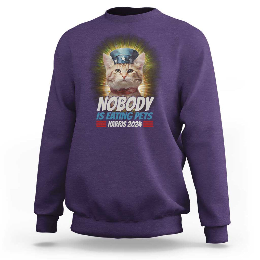 Harris 2024 Sweatshirt Nobody Is Eating Pets American Flag Cat Hat TS11 Purple Print Your Wear