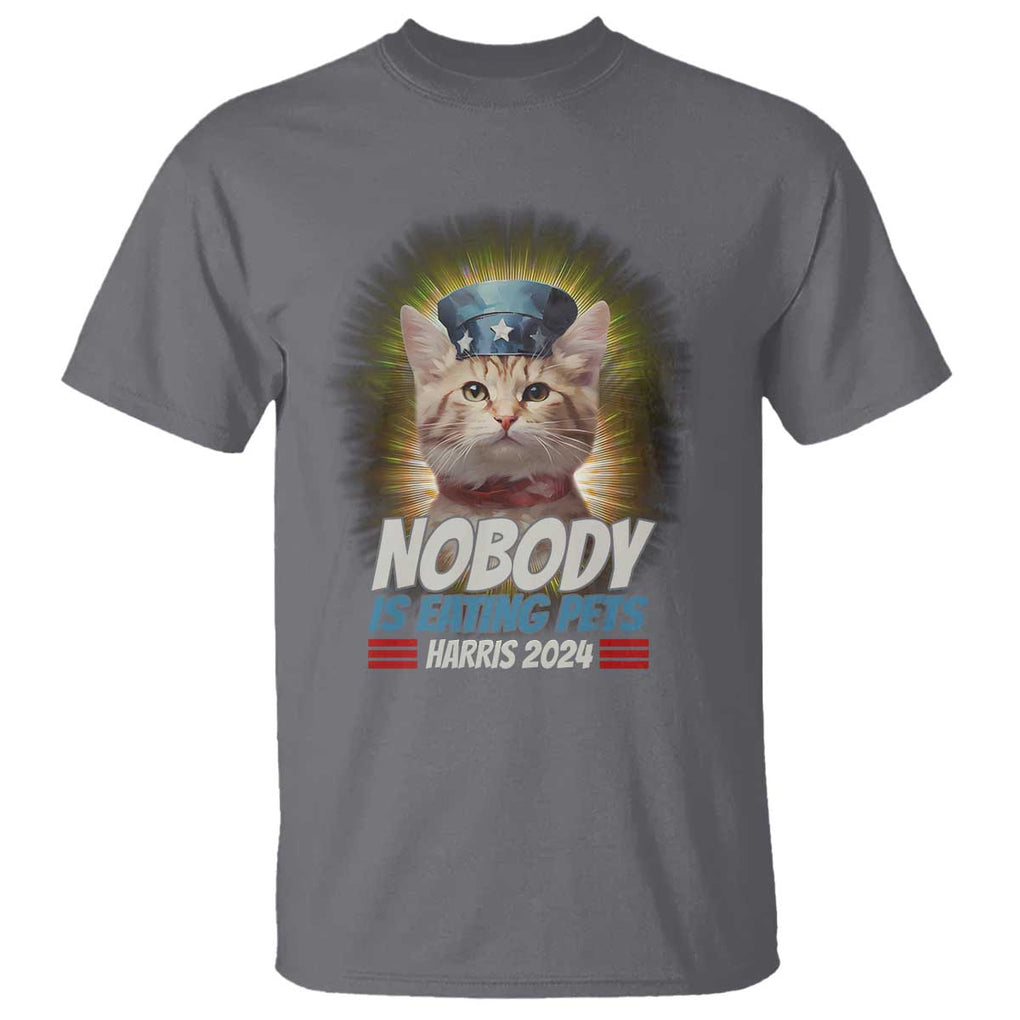 Harris 2024 T Shirt Nobody Is Eating Pets American Flag Cat Hat TS11 Charcoal Print Your Wear