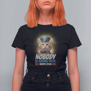 Harris 2024 T Shirt For Women Nobody Is Eating Pets American Flag Cat Hat TS11 Black Print Your Wear