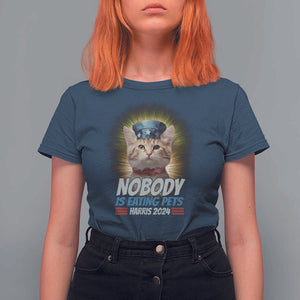 Harris 2024 T Shirt For Women Nobody Is Eating Pets American Flag Cat Hat TS11 Navy Print Your Wear