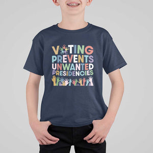 Voting Prevents Unwanted Presidencies T Shirt For Kid US Presidential Election Political 2024 Hand TS11 Navy Print Your Wear