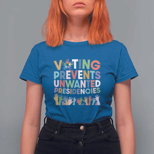 Voting Prevents Unwanted Presidencies T Shirt For Women US Presidential Election Political 2024 Hand TS11 Royal Blue Print Your Wear