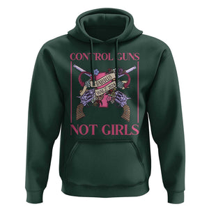 Harris Walz Feminist Hoodie Control Guns Not Girls Women's Rights Roses Uterus TS11 Dark Forest Green Print Your Wear