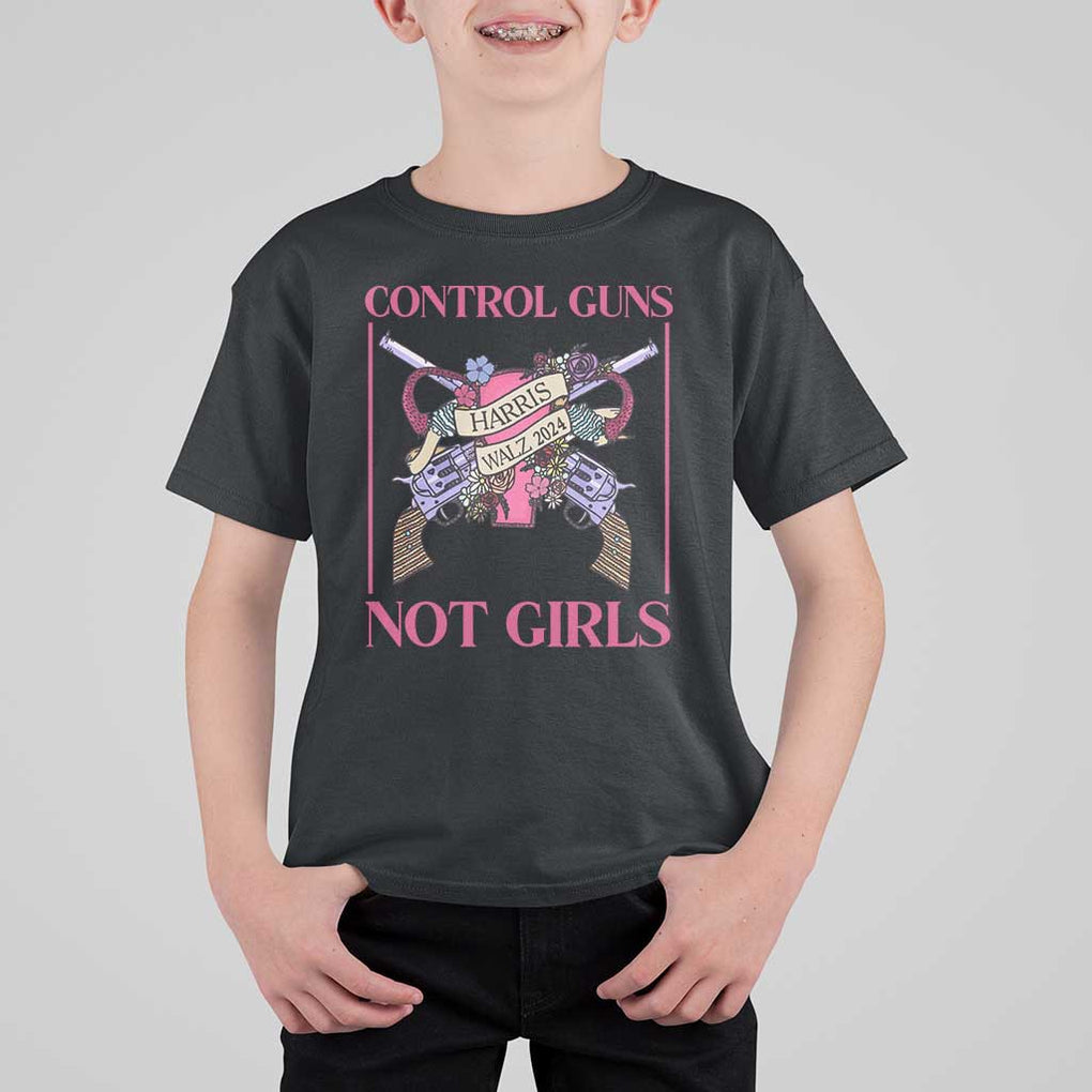 Harris Walz Feminist T Shirt For Kid Control Guns Not Girls Women's Rights Roses Uterus TS11 Black Print Your Wear