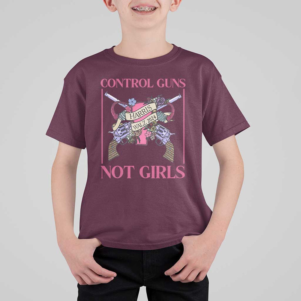 Harris Walz Feminist T Shirt For Kid Control Guns Not Girls Women's Rights Roses Uterus TS11 Maroon Print Your Wear