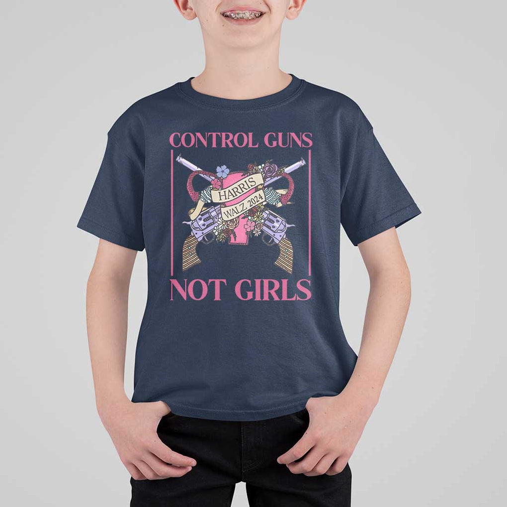Harris Walz Feminist T Shirt For Kid Control Guns Not Girls Women's Rights Roses Uterus TS11 Navy Print Your Wear