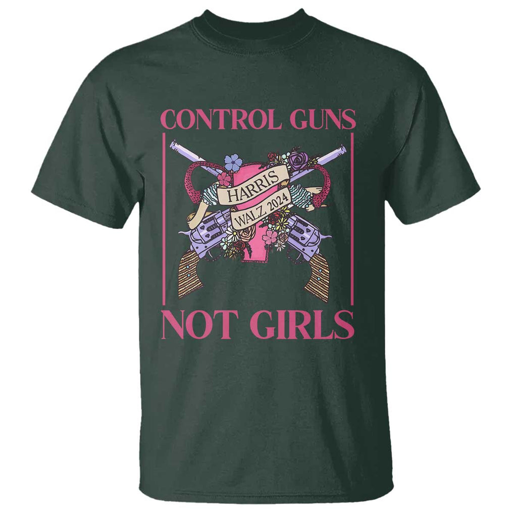 Harris Walz Feminist T Shirt Control Guns Not Girls Women's Rights Roses Uterus TS11 Dark Forest Green Print Your Wear