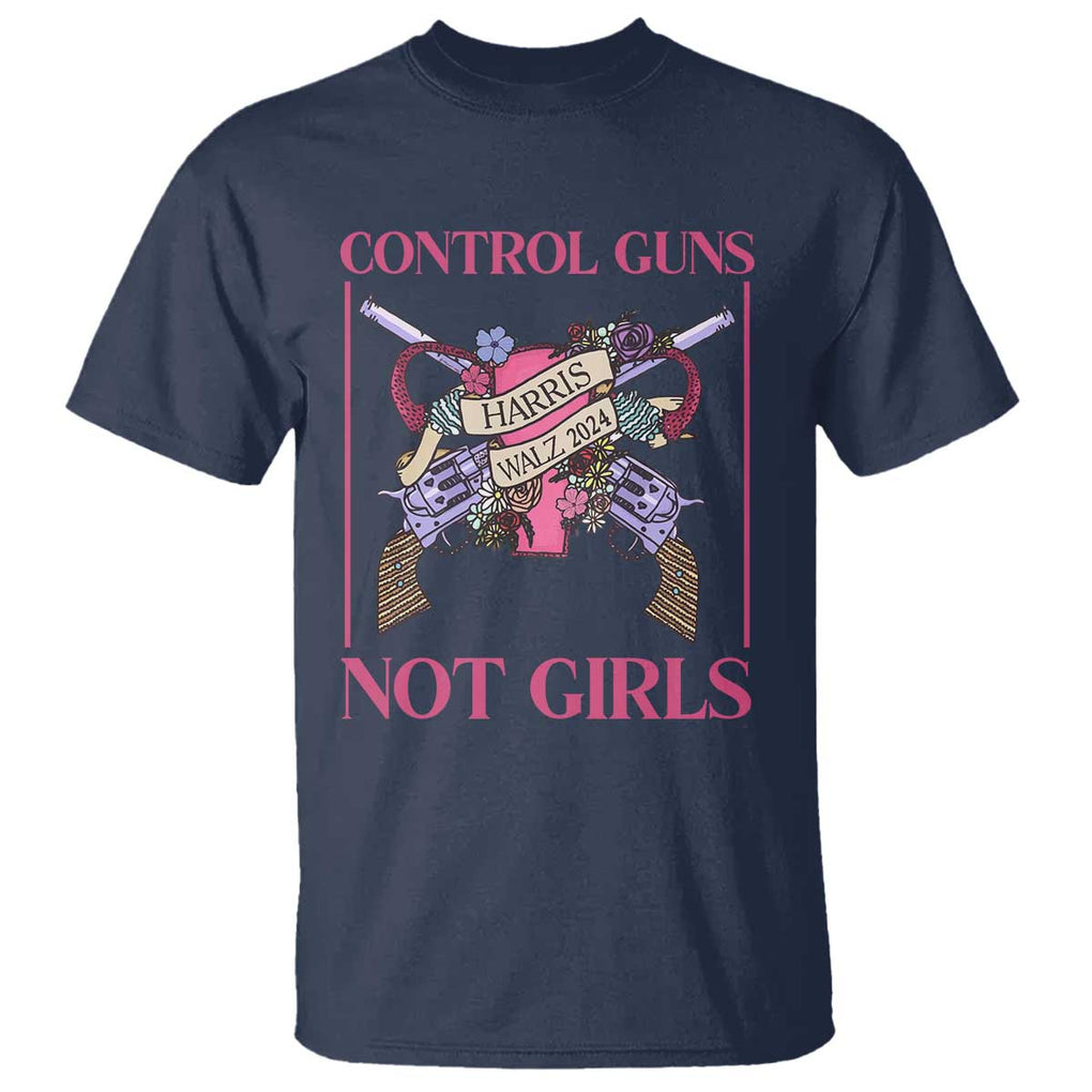 Harris Walz Feminist T Shirt Control Guns Not Girls Women's Rights Roses Uterus TS11 Navy Print Your Wear