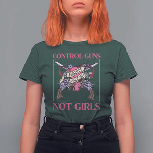 Harris Walz Feminist T Shirt For Women Control Guns Not Girls Women's Rights Roses Uterus TS11 Dark Forest Green Print Your Wear