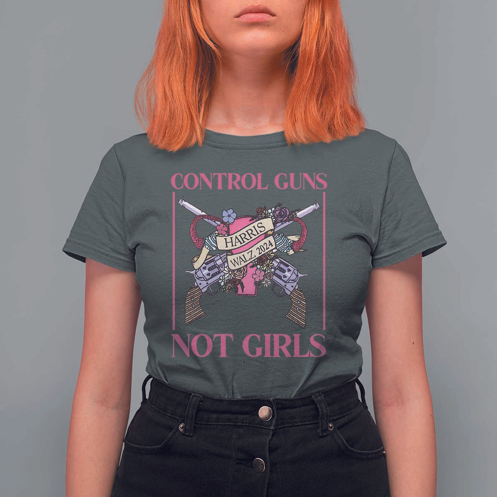 Harris Walz Feminist T Shirt For Women Control Guns Not Girls Women's Rights Roses Uterus TS11 Dark Heather Print Your Wear