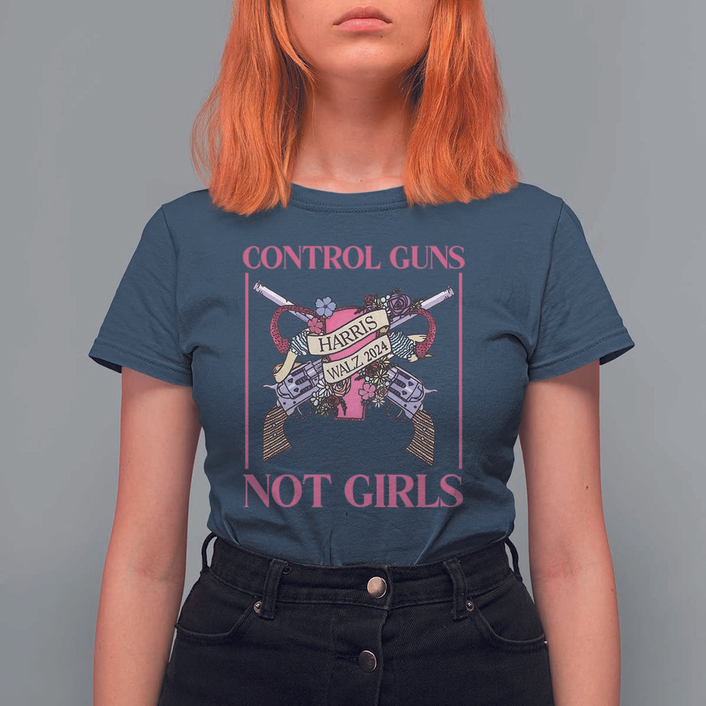 Harris Walz Feminist T Shirt For Women Control Guns Not Girls Women's Rights Roses Uterus TS11 Navy Print Your Wear