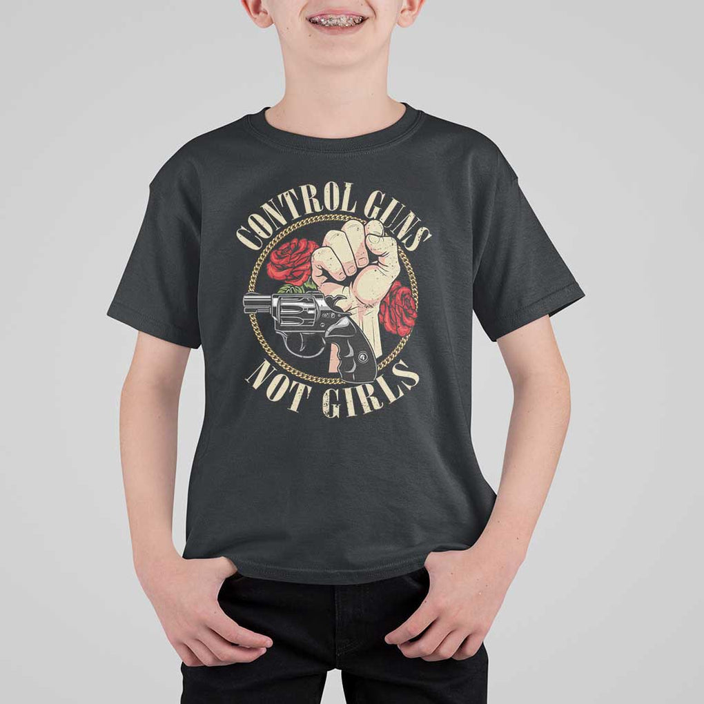 Harris Walz Feminist T Shirt For Kid Control Guns Not Girls Women's Rights Roses Hand Fist TS11 Black Print Your Wear