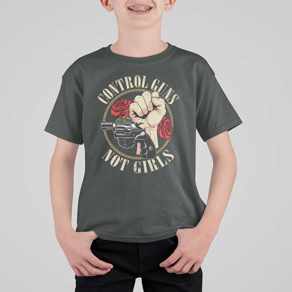 Harris Walz Feminist T Shirt For Kid Control Guns Not Girls Women's Rights Roses Hand Fist TS11 Dark Heather Print Your Wear