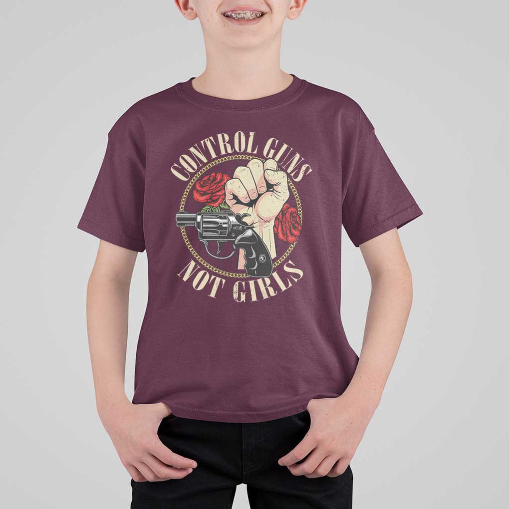 Harris Walz Feminist T Shirt For Kid Control Guns Not Girls Women's Rights Roses Hand Fist TS11 Maroon Print Your Wear