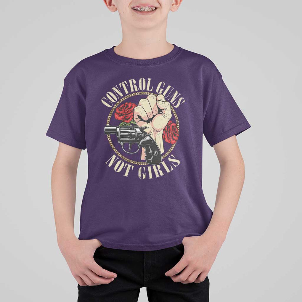 Harris Walz Feminist T Shirt For Kid Control Guns Not Girls Women's Rights Roses Hand Fist TS11 Purple Print Your Wear