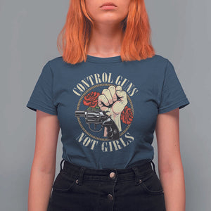 Harris Walz Feminist T Shirt For Women Control Guns Not Girls Women's Rights Roses Hand Fist TS11 Navy Print Your Wear