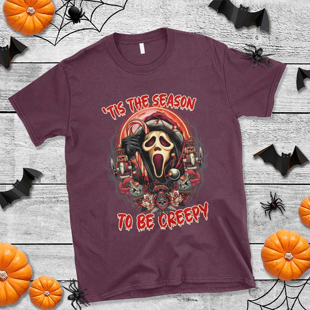 Halloween Christmas T Shirt Tis The Season To Be Creepy Ghost Horror Xmas TS11 Maroon Print Your Wear