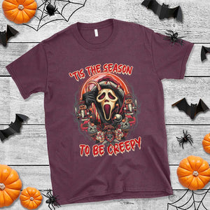 Halloween Christmas T Shirt Tis The Season To Be Creepy Ghost Horror Xmas TS11 Maroon Print Your Wear