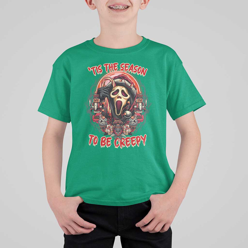 Halloween Christmas T Shirt For Kid Tis The Season To Be Creepy Ghost Horror Xmas TS11 Irish Green Print Your Wear