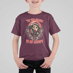 Halloween Christmas T Shirt For Kid Tis The Season To Be Creepy Ghost Horror Xmas TS11 Maroon Print Your Wear