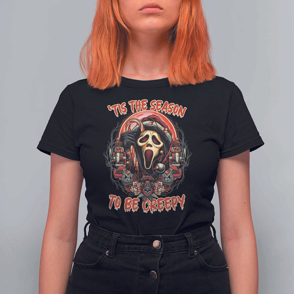 Halloween Christmas T Shirt For Women Tis The Season To Be Creepy Ghost Horror Xmas TS11 Black Print Your Wear