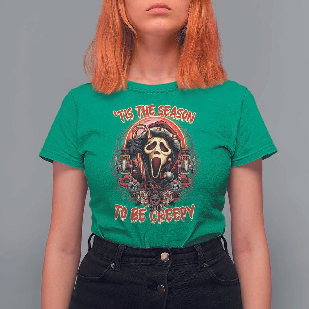 Halloween Christmas T Shirt For Women Tis The Season To Be Creepy Ghost Horror Xmas TS11 Irish Green Print Your Wear
