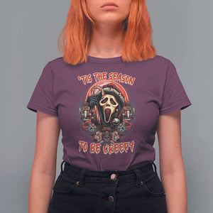 Halloween Christmas T Shirt For Women Tis The Season To Be Creepy Ghost Horror Xmas TS11 Maroon Print Your Wear