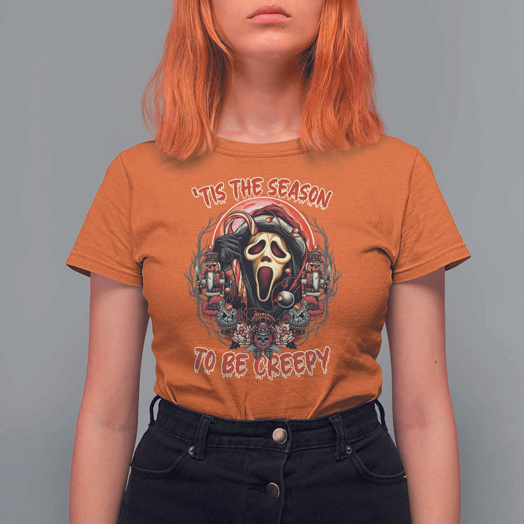 Halloween Christmas T Shirt For Women Tis The Season To Be Creepy Ghost Horror Xmas TS11 Orange Print Your Wear