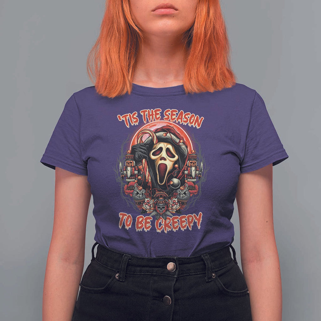 Halloween Christmas T Shirt For Women Tis The Season To Be Creepy Ghost Horror Xmas TS11 Purple Print Your Wear
