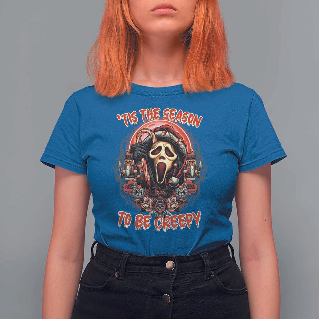 Halloween Christmas T Shirt For Women Tis The Season To Be Creepy Ghost Horror Xmas TS11 Royal Blue Print Your Wear