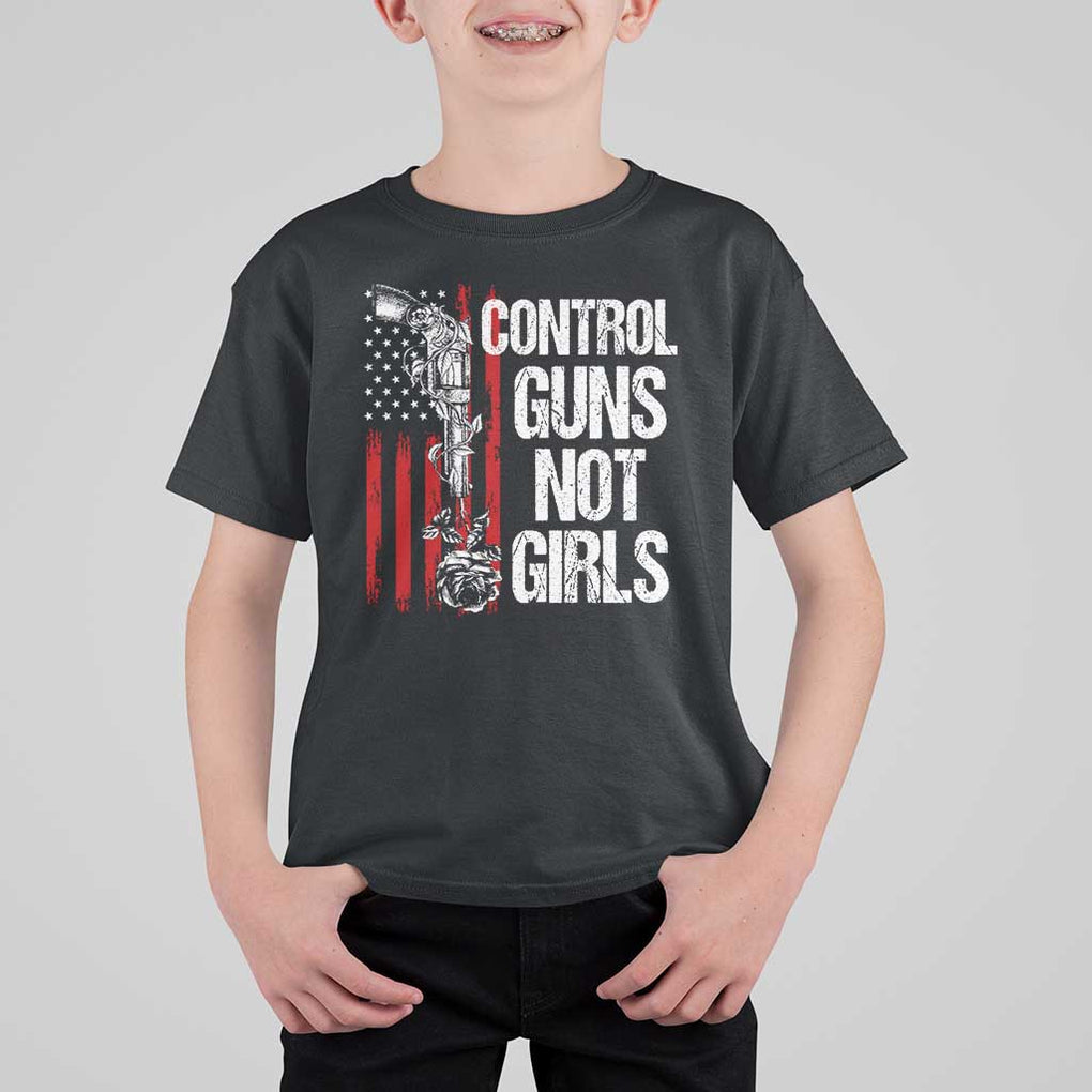 Harris Walz Feminist T Shirt For Kid Control Guns Not Girls Women's Rights Roses American Flag TS11 Black Print Your Wear