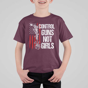 Harris Walz Feminist T Shirt For Kid Control Guns Not Girls Women's Rights Roses American Flag TS11 Maroon Print Your Wear