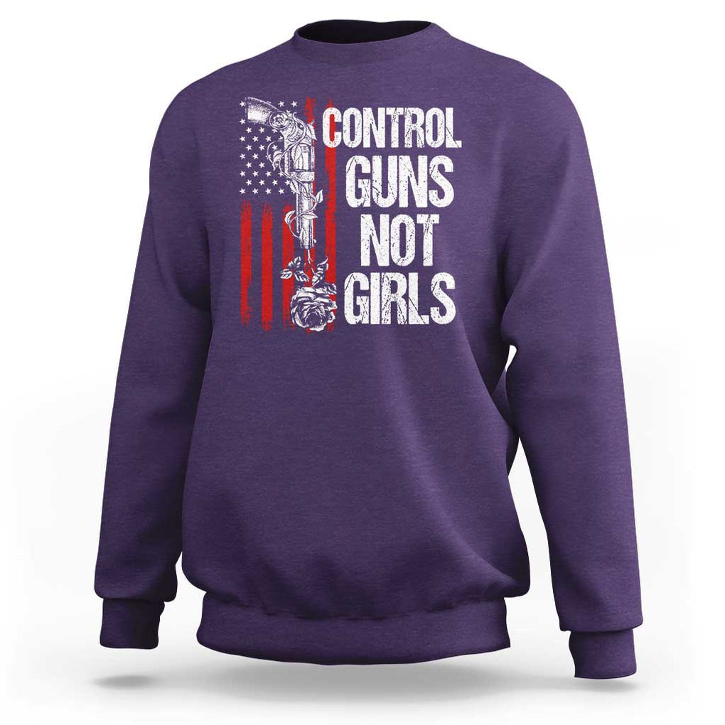 Harris Walz Feminist Sweatshirt Control Guns Not Girls Women's Rights Roses American Flag TS11 Purple Print Your Wear