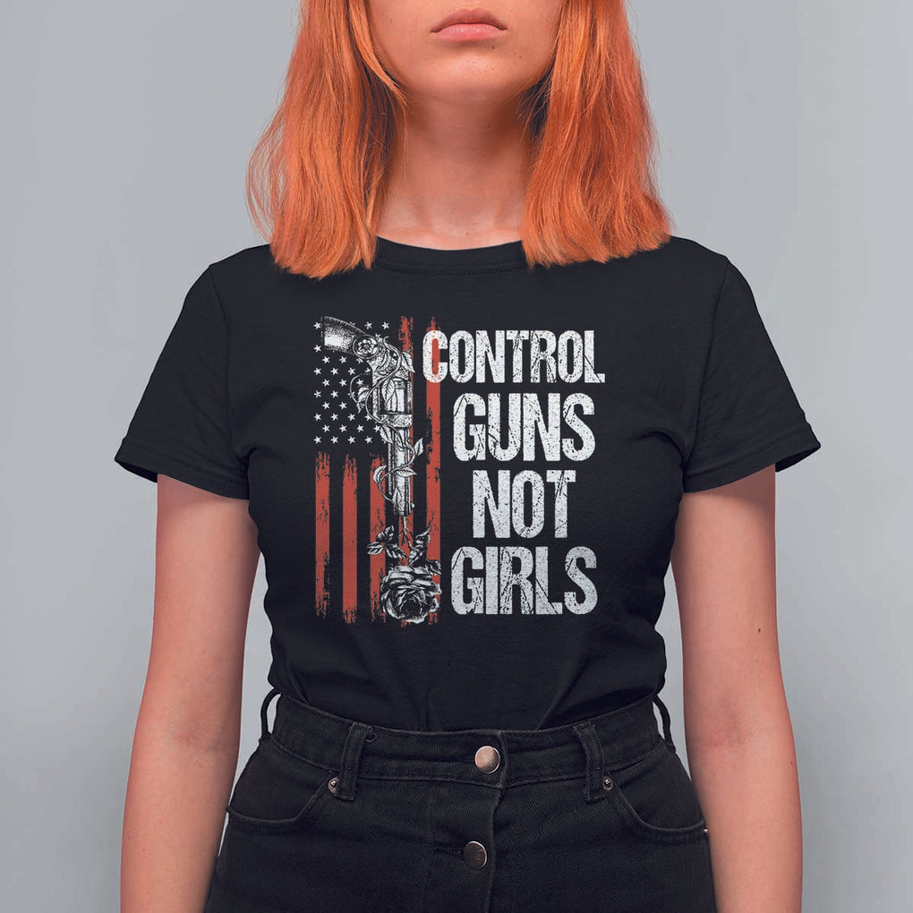Harris Walz Feminist T Shirt For Women Control Guns Not Girls Women's Rights Roses American Flag TS11 Black Print Your Wear