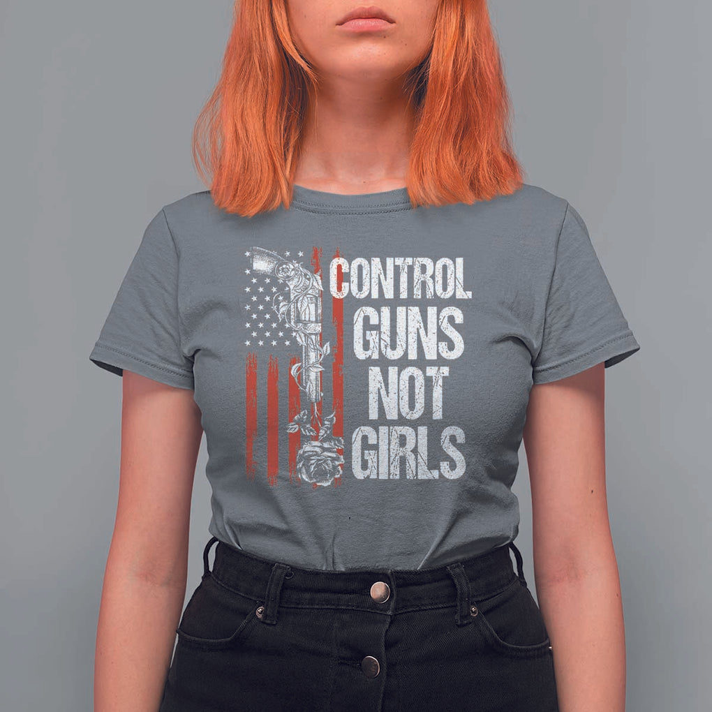Harris Walz Feminist T Shirt For Women Control Guns Not Girls Women's Rights Roses American Flag TS11 Charcoal Print Your Wear