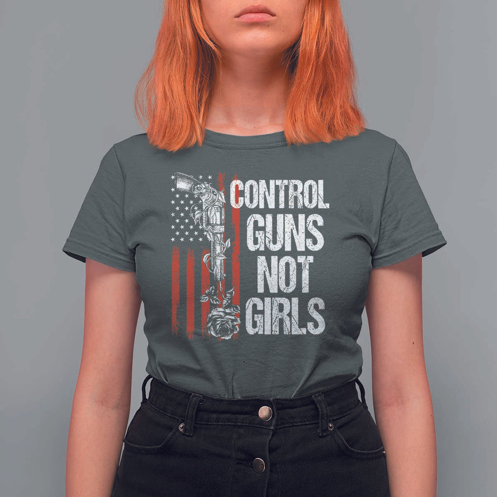 Harris Walz Feminist T Shirt For Women Control Guns Not Girls Women's Rights Roses American Flag TS11 Dark Heather Print Your Wear