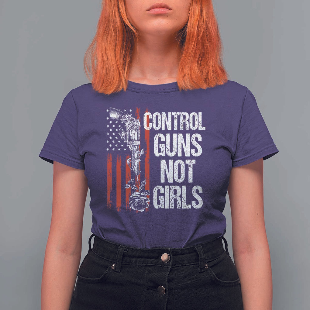 Harris Walz Feminist T Shirt For Women Control Guns Not Girls Women's Rights Roses American Flag TS11 Purple Print Your Wear
