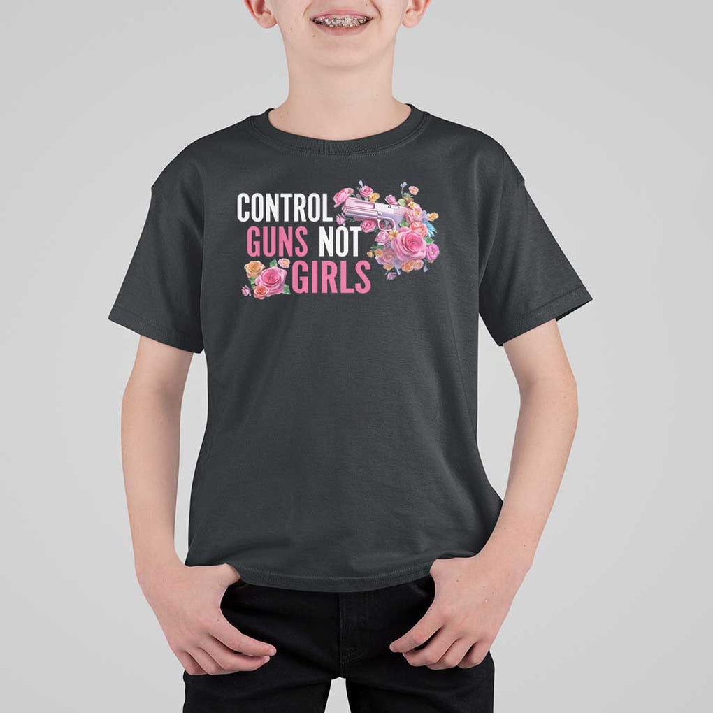 Harris Walz Feminist T Shirt For Kid Control Guns Not Girls Women's Rights Flower TS11 Black Print Your Wear